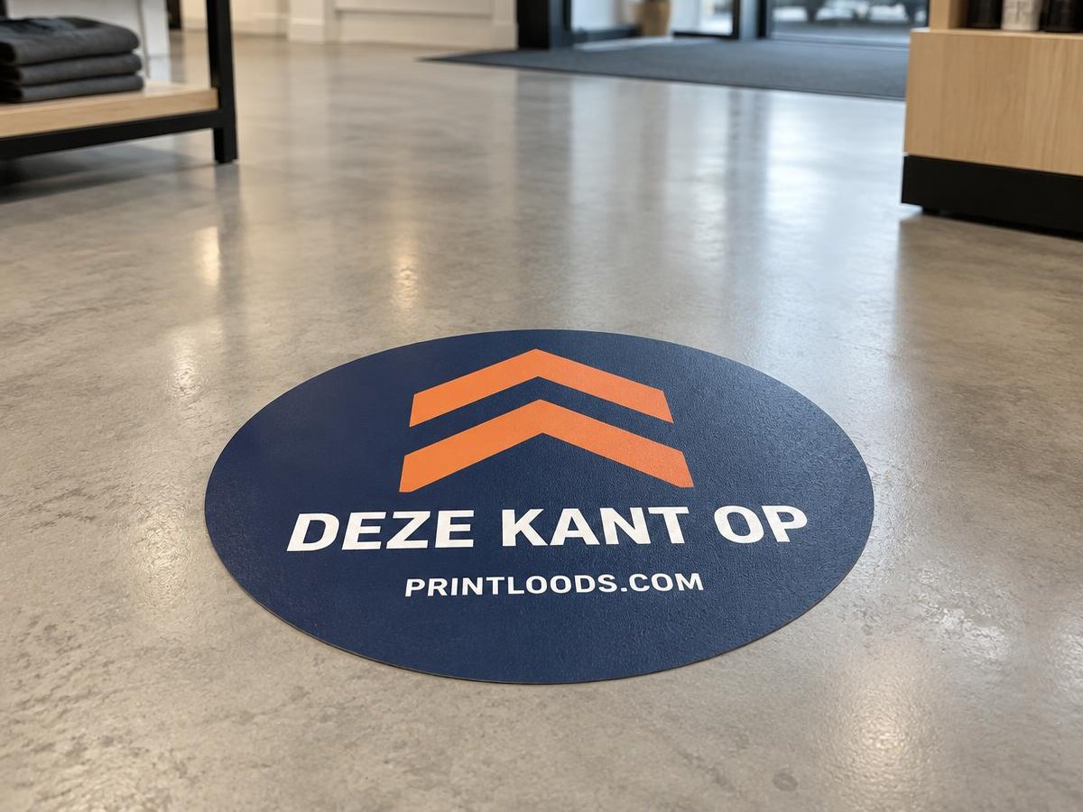 Vloersticker — Stuur bezoekers over je vloer — antislip bedrukt, altijd op aanvraag