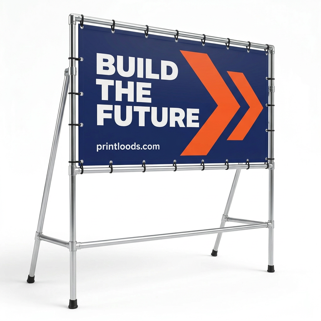 Vrijstaand spandoekframe — Complete set: vrijstaand frame met steunpoten plus doek op maat